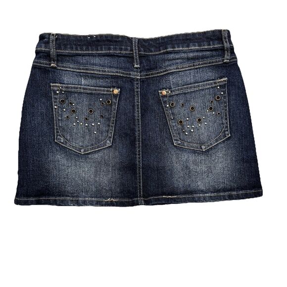 Southpole Mini Skirt Juniors 9 Embellished Dark Blue Denim Stretch Measures W30 - Picture 3 of 6